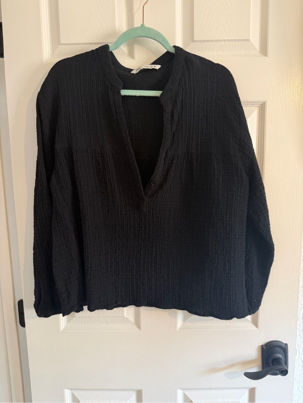 Zara Black Textured Gauze Top xxl